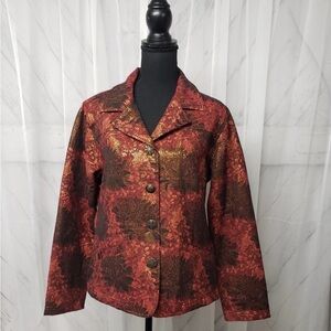 Chico's Red and Gold Brocade Blazer with Notched Lapel -Chico’s size 2 ( large)